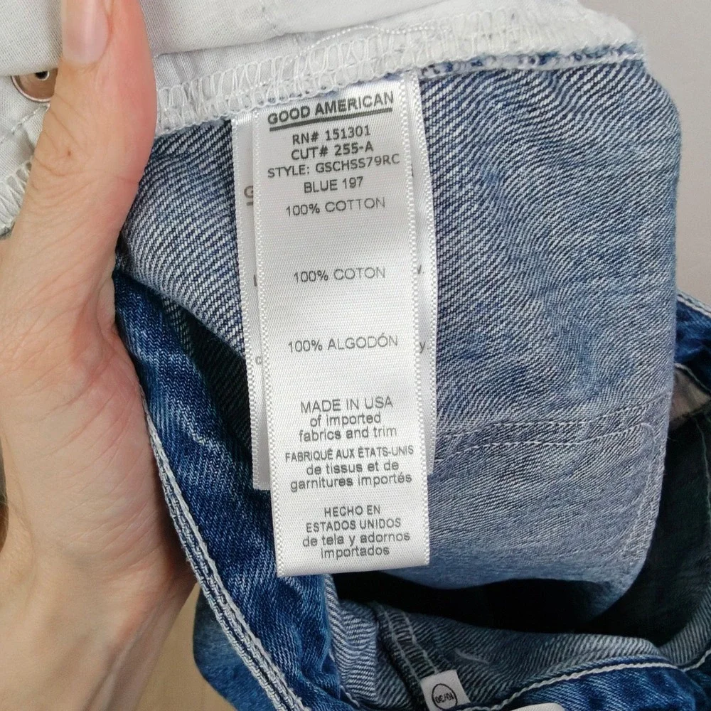 Good American Womens Shorts 10/30 Blue Distressed Frayed Hem High Rise Denim